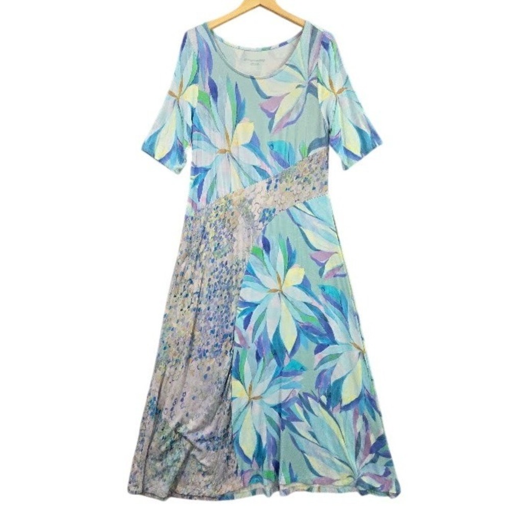 Soft Surroundings Maxi Dress Women's Petite XL Blue Floral Mixed Print Artsy